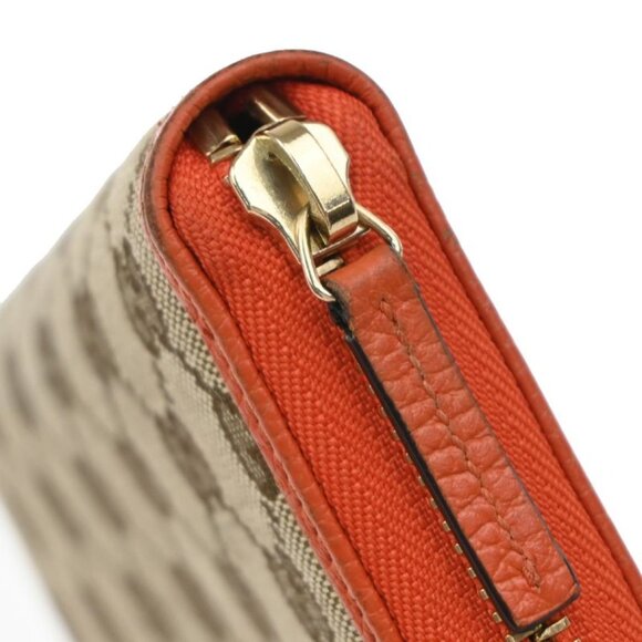 Gucci Long Wallet Round Zipper GG Canvas Leather Orange Beige 33 Kb040 - Picture 8 of 13